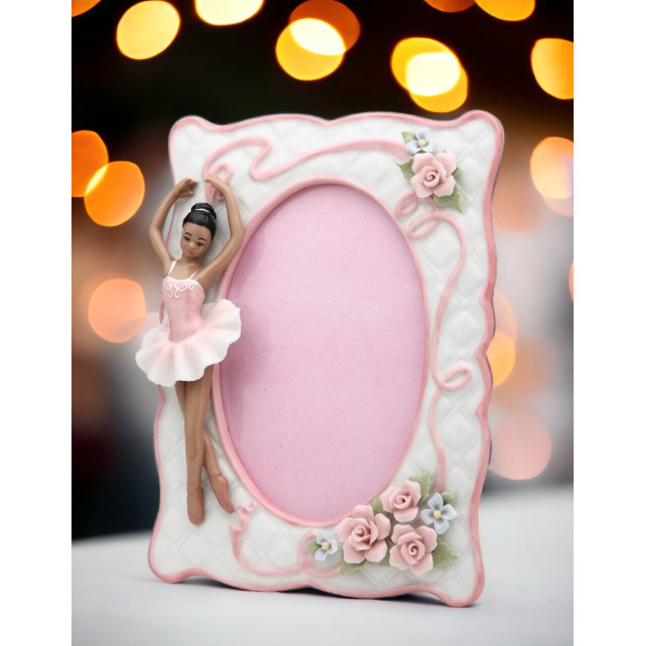Ceramic African American Ballerina Picture Frame, Home Decoration Gift Idea